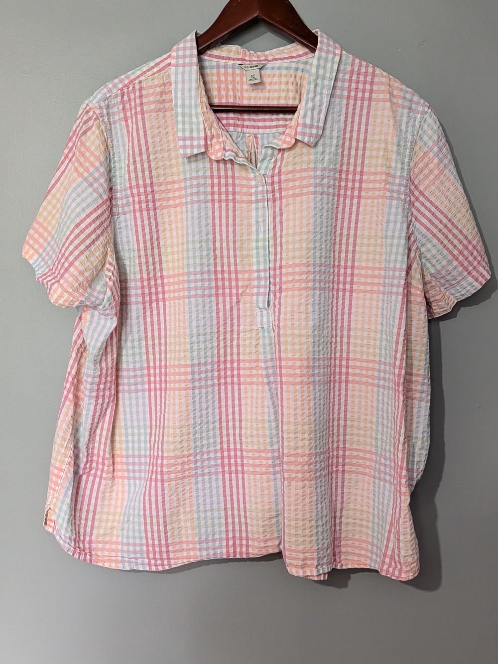 L.L.Bean Women's Vacationland Seersucker Popover Shirt Short-sleeve 90s Grandma
